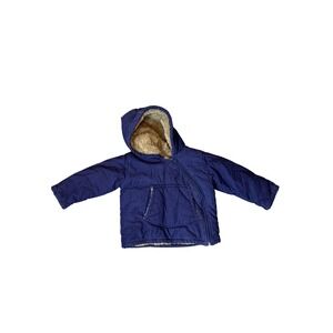 Baby Boden Jacket Baby 18-24‎ Months Blue Hooded Sherpa Lined Asym Zip Corduroy
